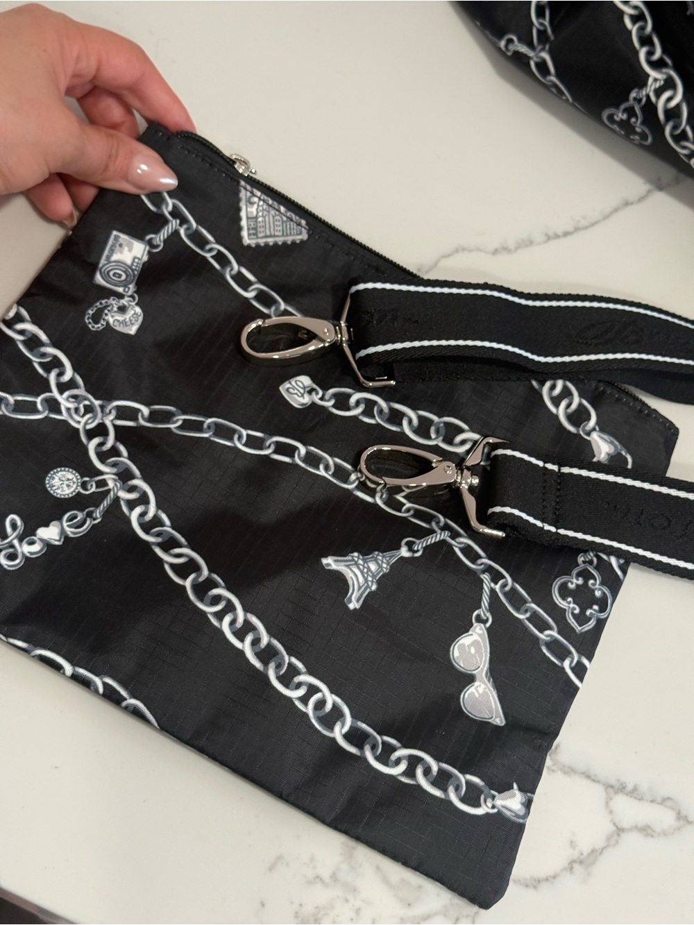 NWOT "Links of Love" Brighton Jetsetter Duffle Bag in black & white - Picture 5 of 16